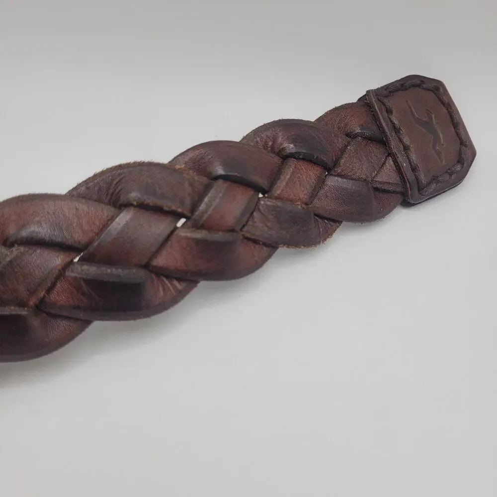 Hollister‎ Brown Leather Belt 32 Braided Woven Rugged Rustic Artisan Heritage